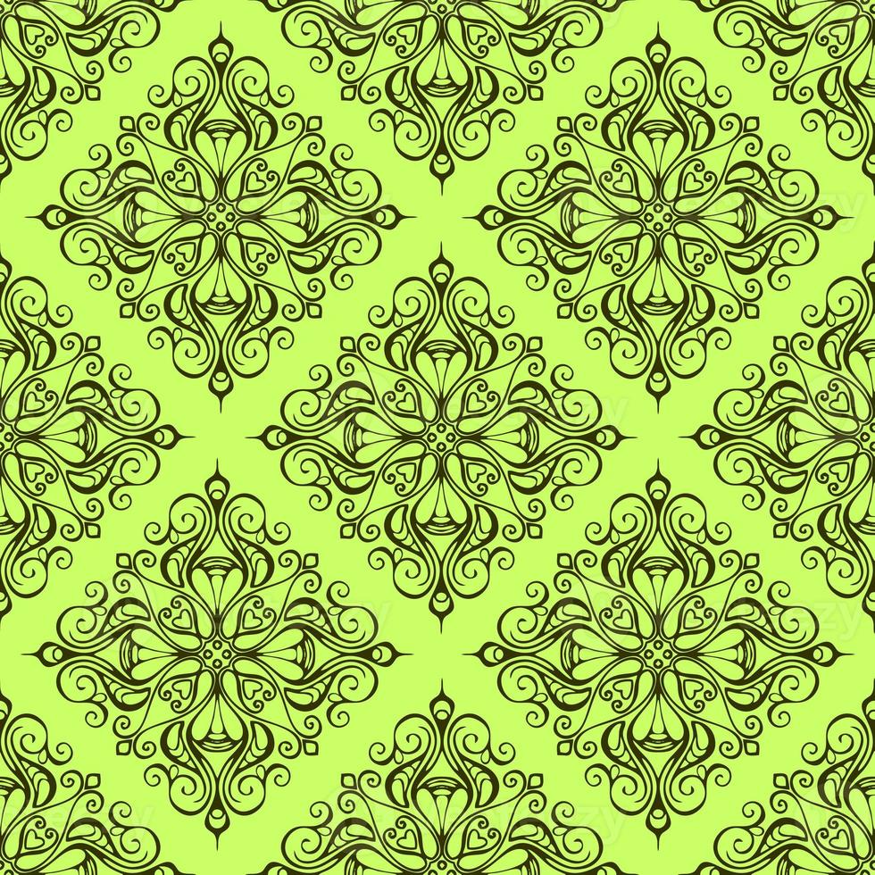 seamless graphic pattern, tile with abstract geometric olive ornament on green background, texture, design photo