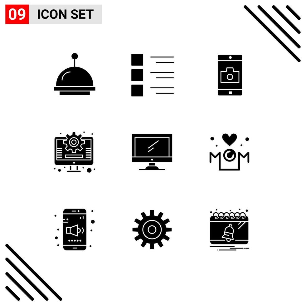 9 Solid Glyph concept for Websites Mobile and Apps device computer application marketing business Editable Vector Design Elements