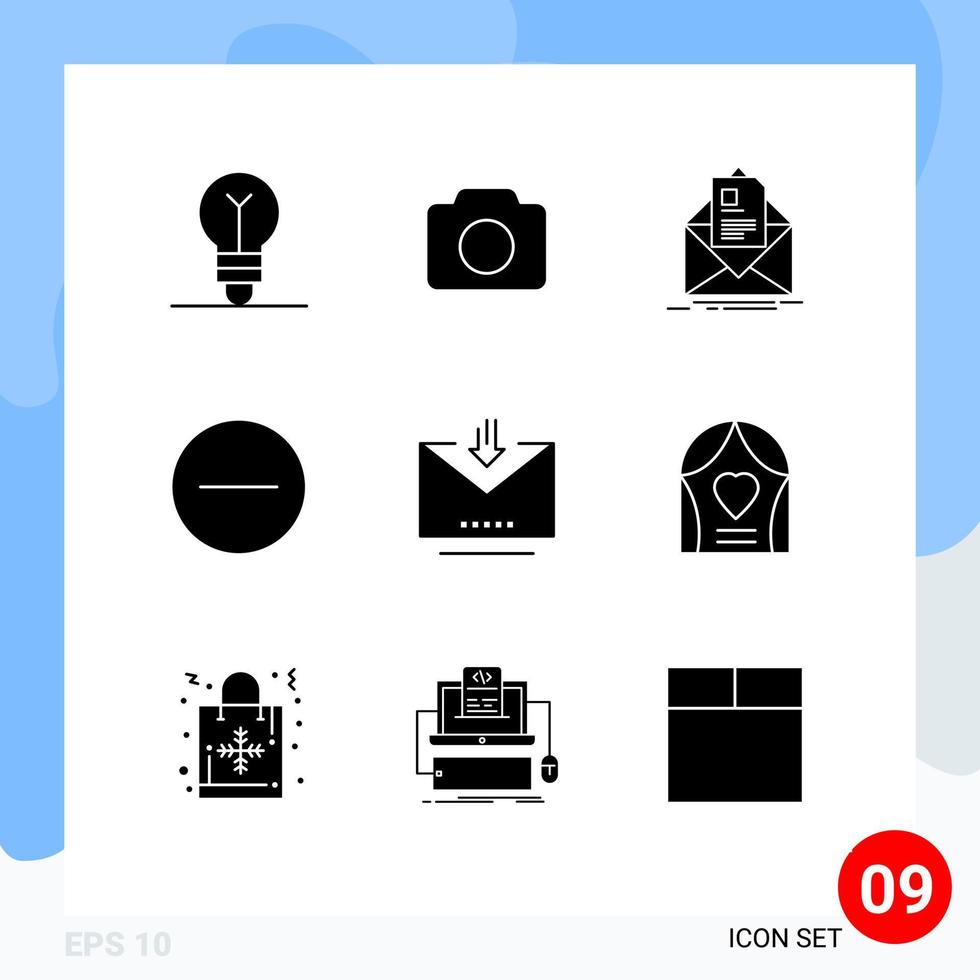 Universal Icon Symbols Group of 9 Modern Solid Glyphs of email hide mail delete briefing Editable Vector Design Elements