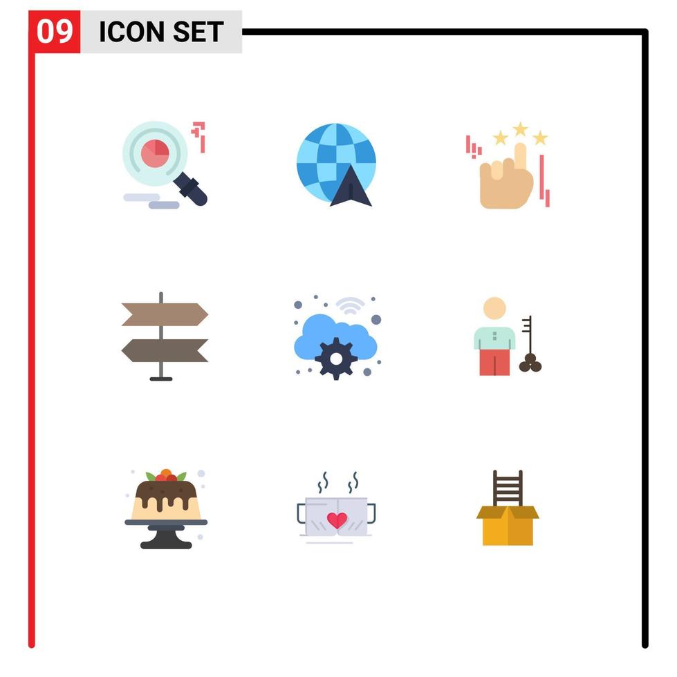 Pictogram Set of 9 Simple Flat Colors of key digital marketing wifi cloud Editable Vector Design Elements