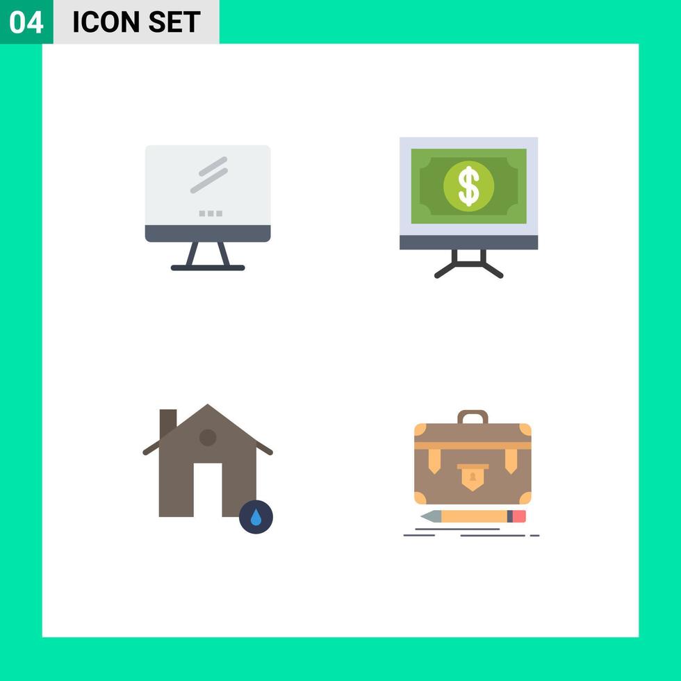 4 Universal Flat Icons Set for Web and Mobile Applications computer pay imac click estate Editable Vector Design Elements