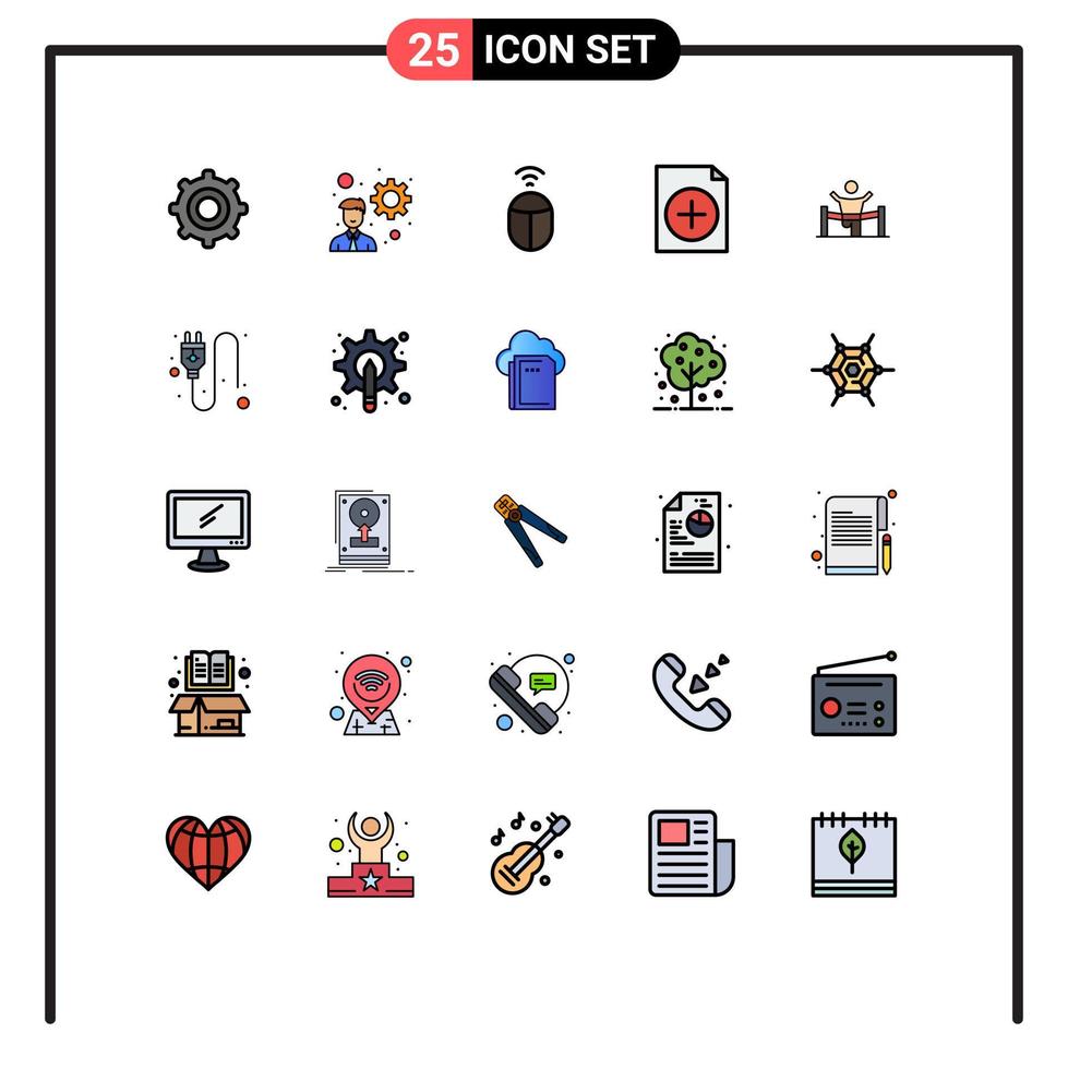 Group of 25 Modern Filled line Flat Colors Set for man leader computer finish winner Editable Vector Design Elements