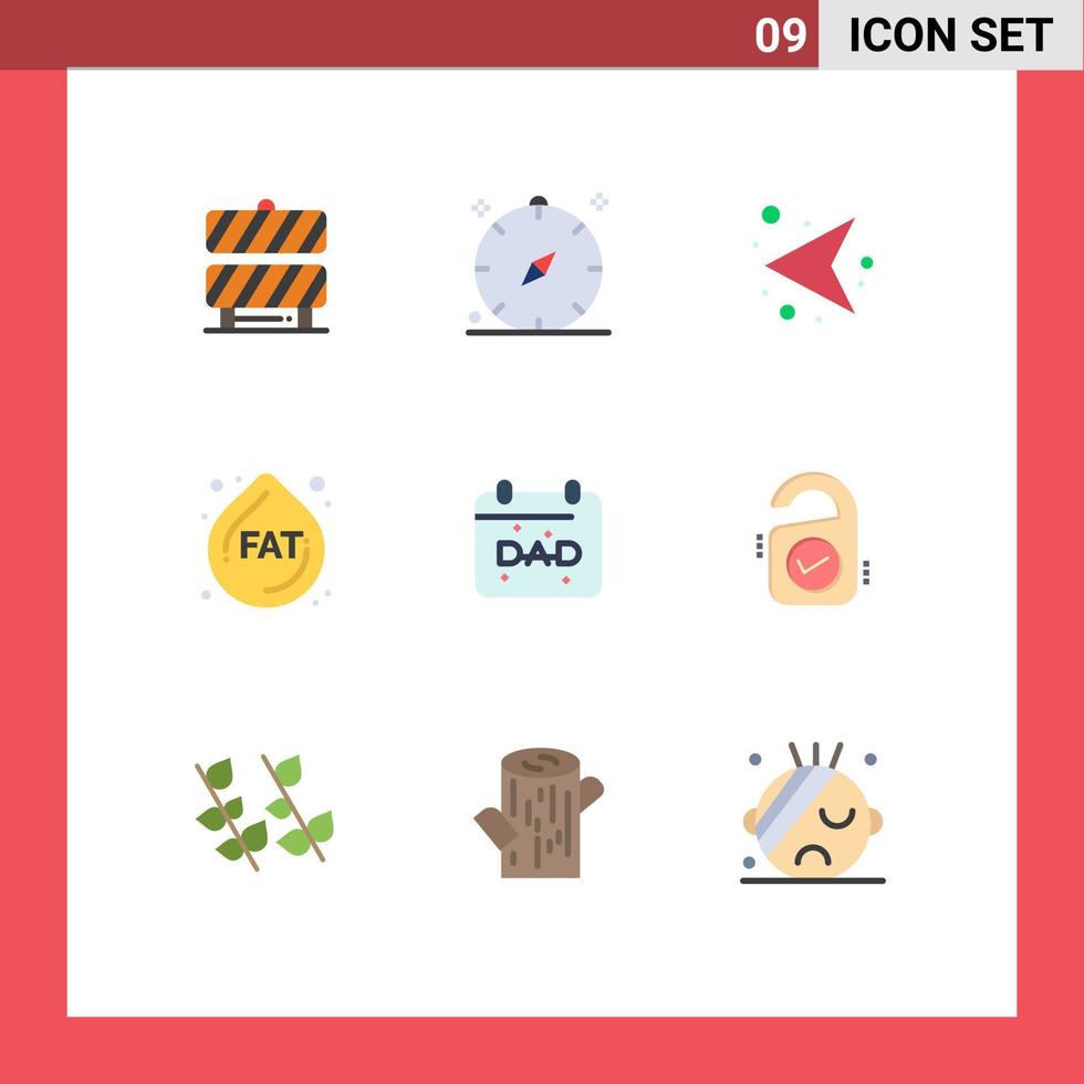 9 User Interface Flat Color Pack of modern Signs and Symbols of date diet summer droop left Editable Vector Design Elements