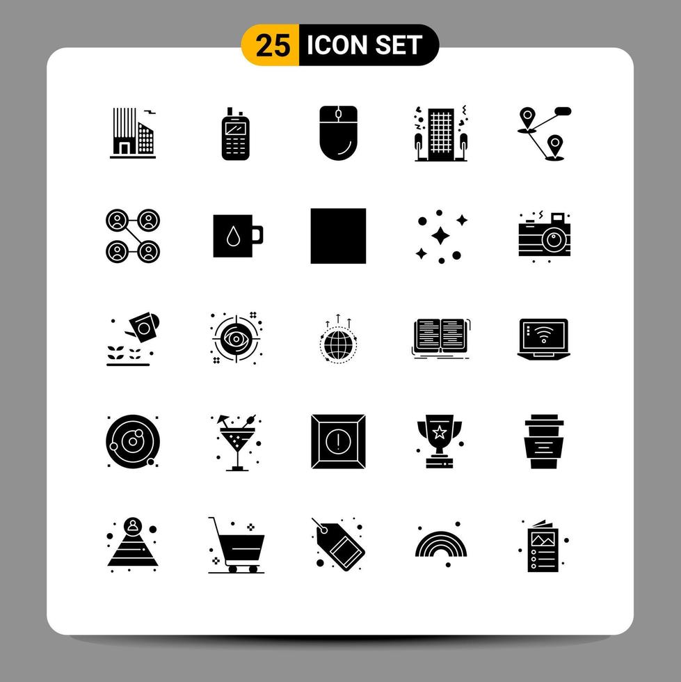 Pack of 25 Modern Solid Glyphs Signs and Symbols for Web Print Media such as location romantic devices romance hotel Editable Vector Design Elements