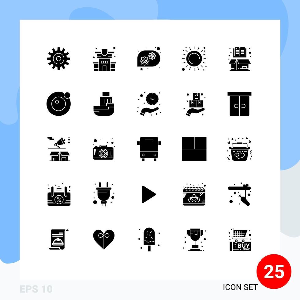 25 Solid Glyph concept for Websites Mobile and Apps item box technical help book sunlight Editable Vector Design Elements