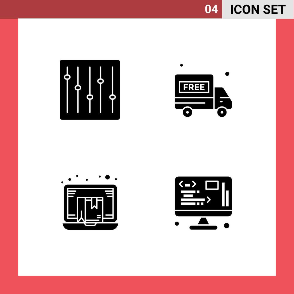 Set of 4 Modern UI Icons Symbols Signs for controls e music package free laptop Editable Vector Design Elements