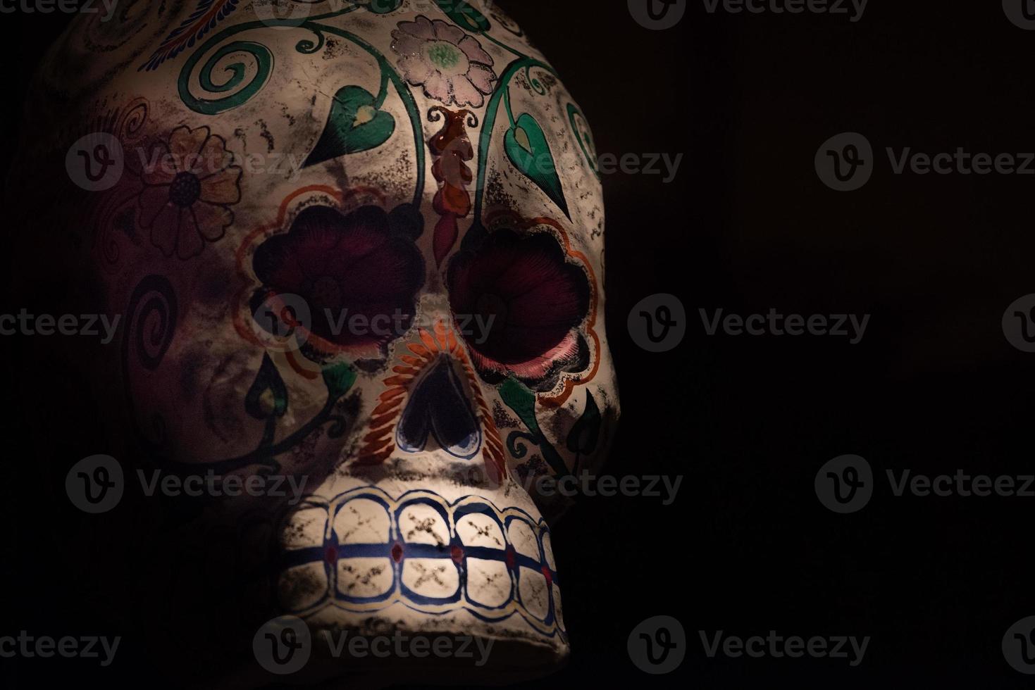 ancient old maya skull in mexico photo