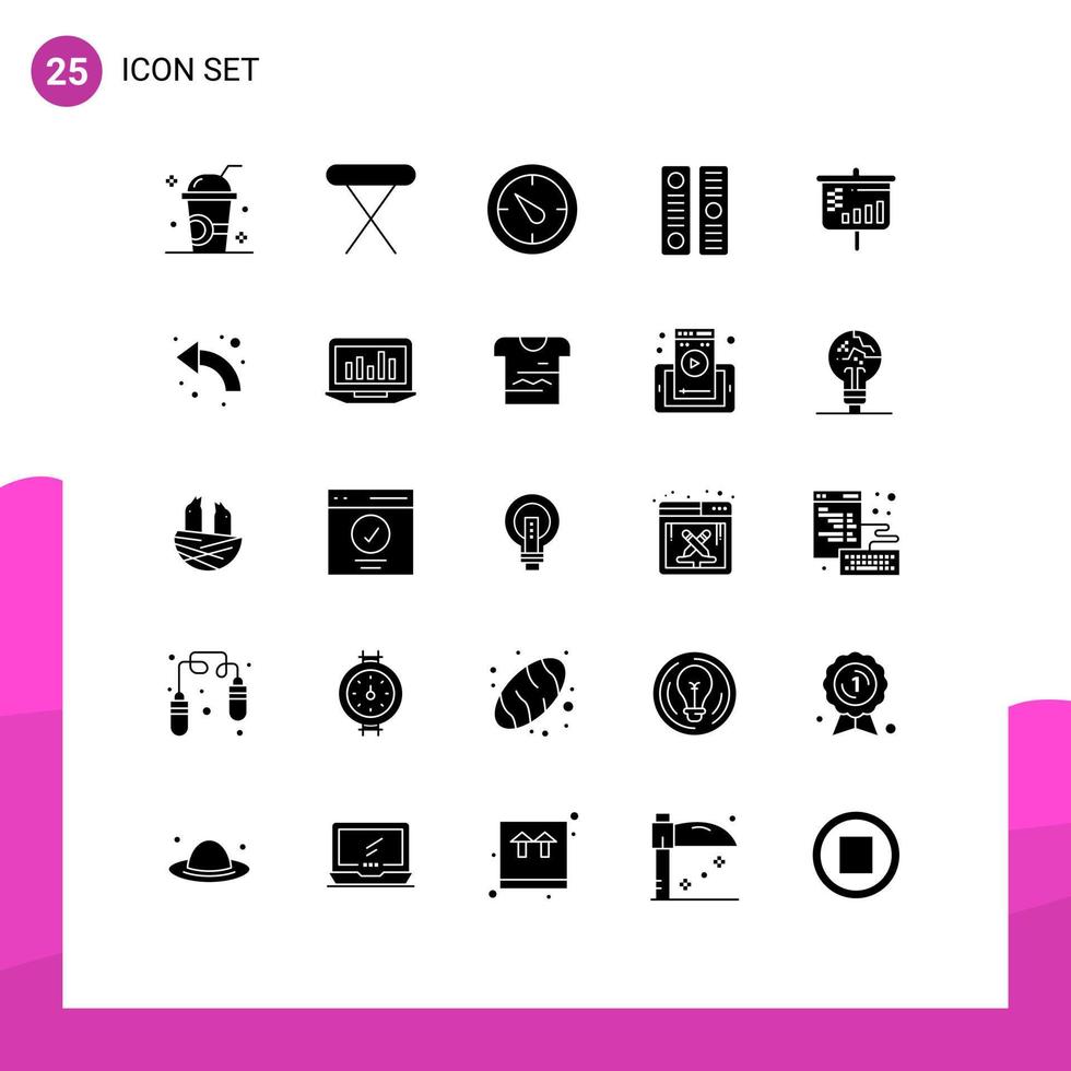 User Interface Pack of 25 Basic Solid Glyphs of projector file cover table document archive Editable Vector Design Elements