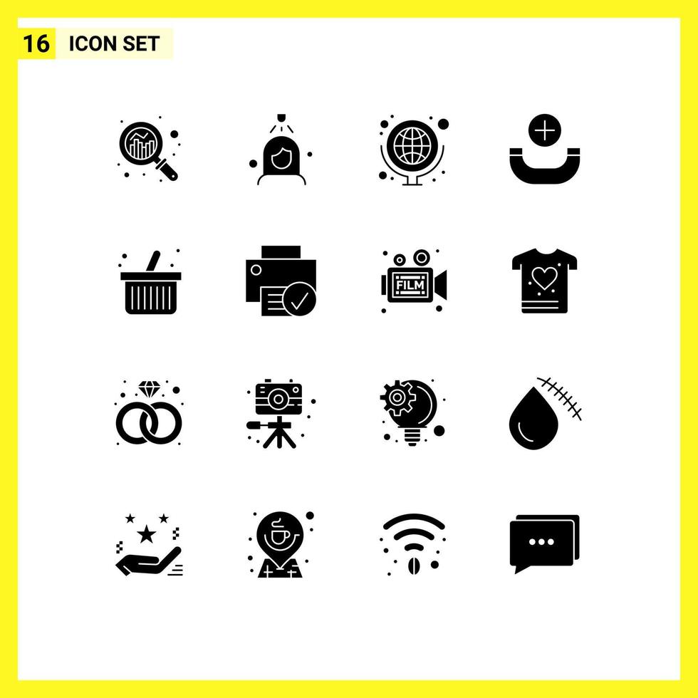 Pack of 16 creative Solid Glyphs of shopping cart geography phone call Editable Vector Design Elements