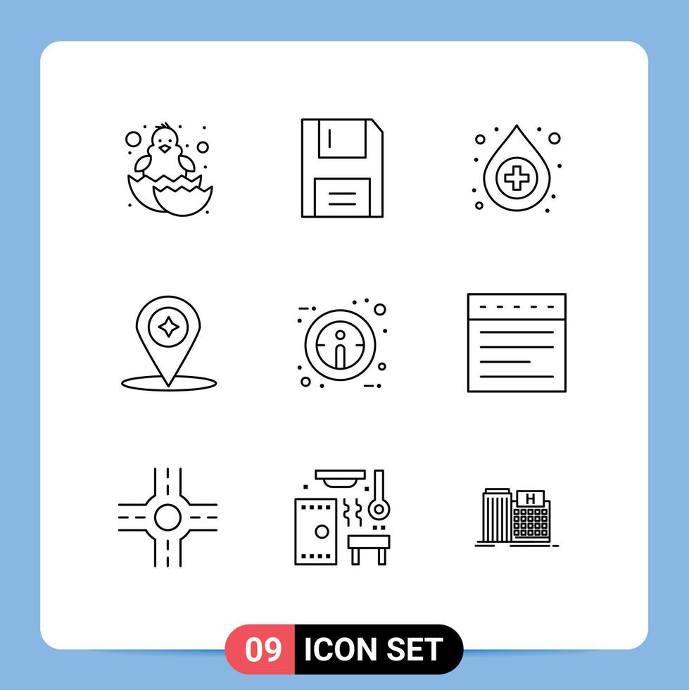 Universal Icon Symbols Group of 9 Modern Outlines of information location products navigation map Editable Vector Design Elements