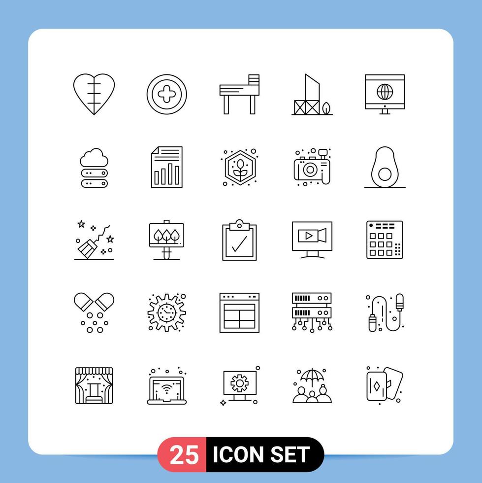 25 iconos creativos, signos y símbolos modernos de aprendizaje, educación informática, seguridad, salvavidas, elementos de diseño vectorial editables vector