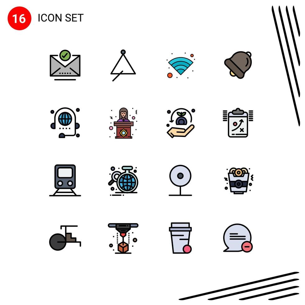 Modern Set of 16 Flat Color Filled Lines Pictograph of conference call triangle education alarm Editable Creative Vector Design Elements