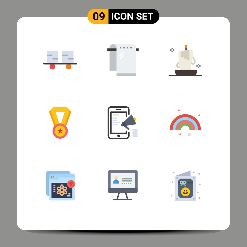 Set of 9 Modern UI Icons Symbols Signs for advertisement education wiping achievement illumination Editable Vector Design Elements