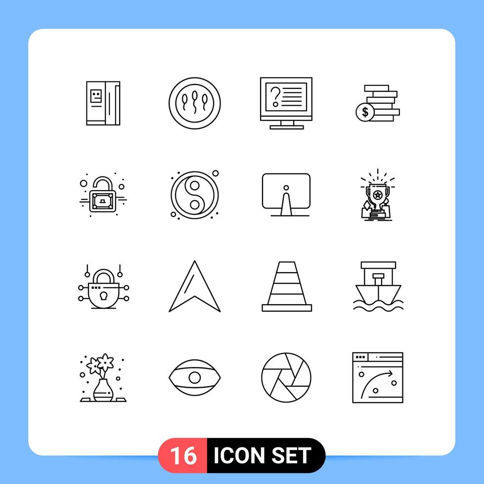 User Interface Pack of 16 Basic Outlines of lock ghold computer cash online Editable Vector Design Elements