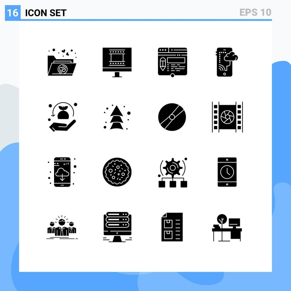 Modern Set of 16 Solid Glyphs and symbols such as plant insurance page technology connection Editable Vector Design Elements