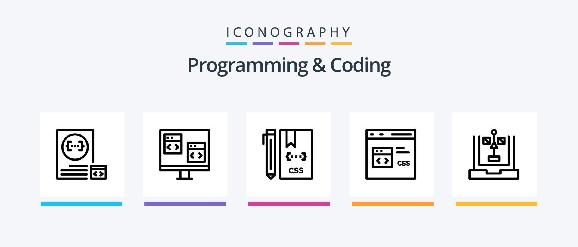 Programming And Coding Line 5 Icon Pack Including coding. c. develop. development. css. Creative Icons Design vector