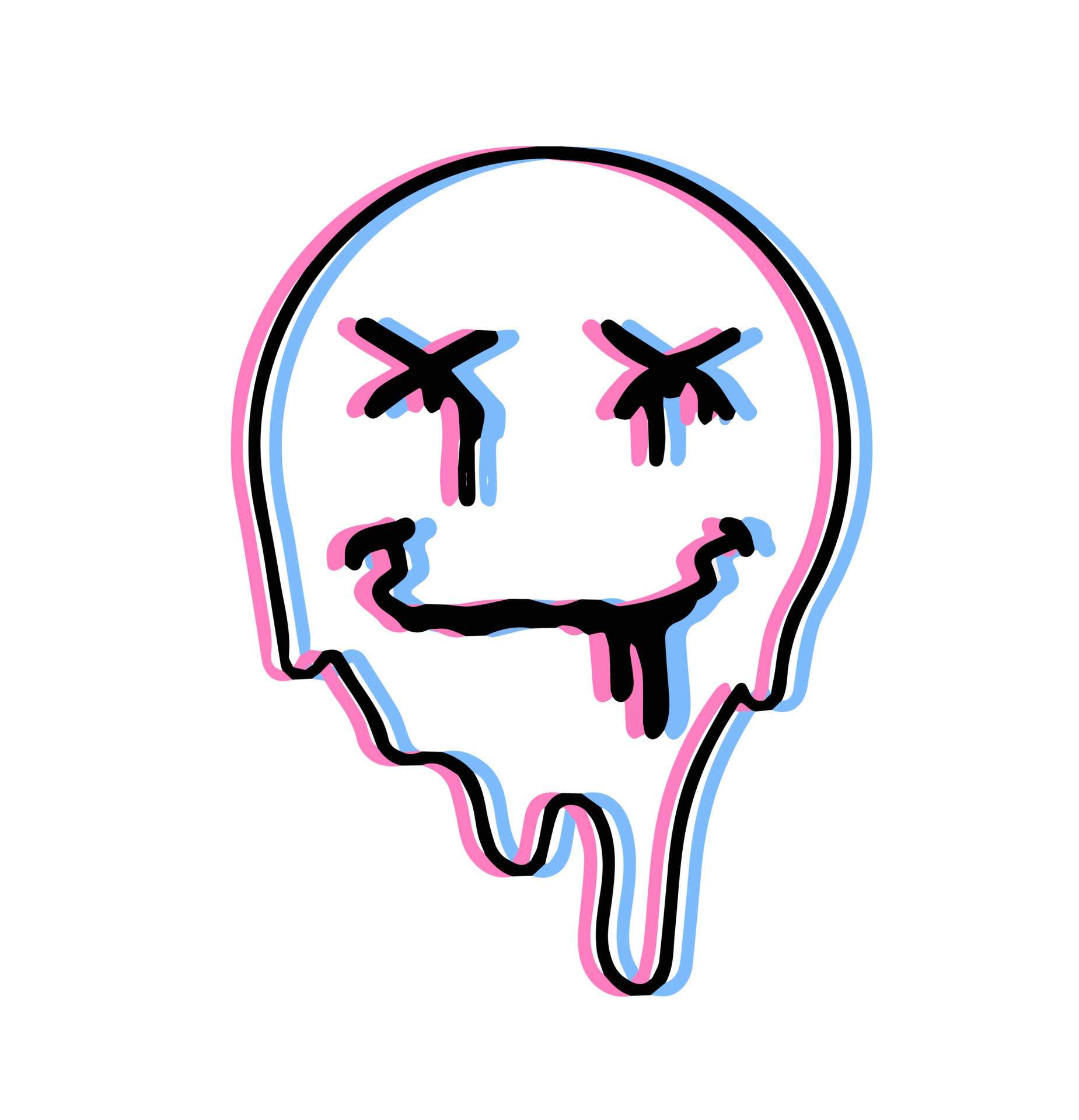 Acid smile face. Melted rave and techno symbol of 90s. Trendy