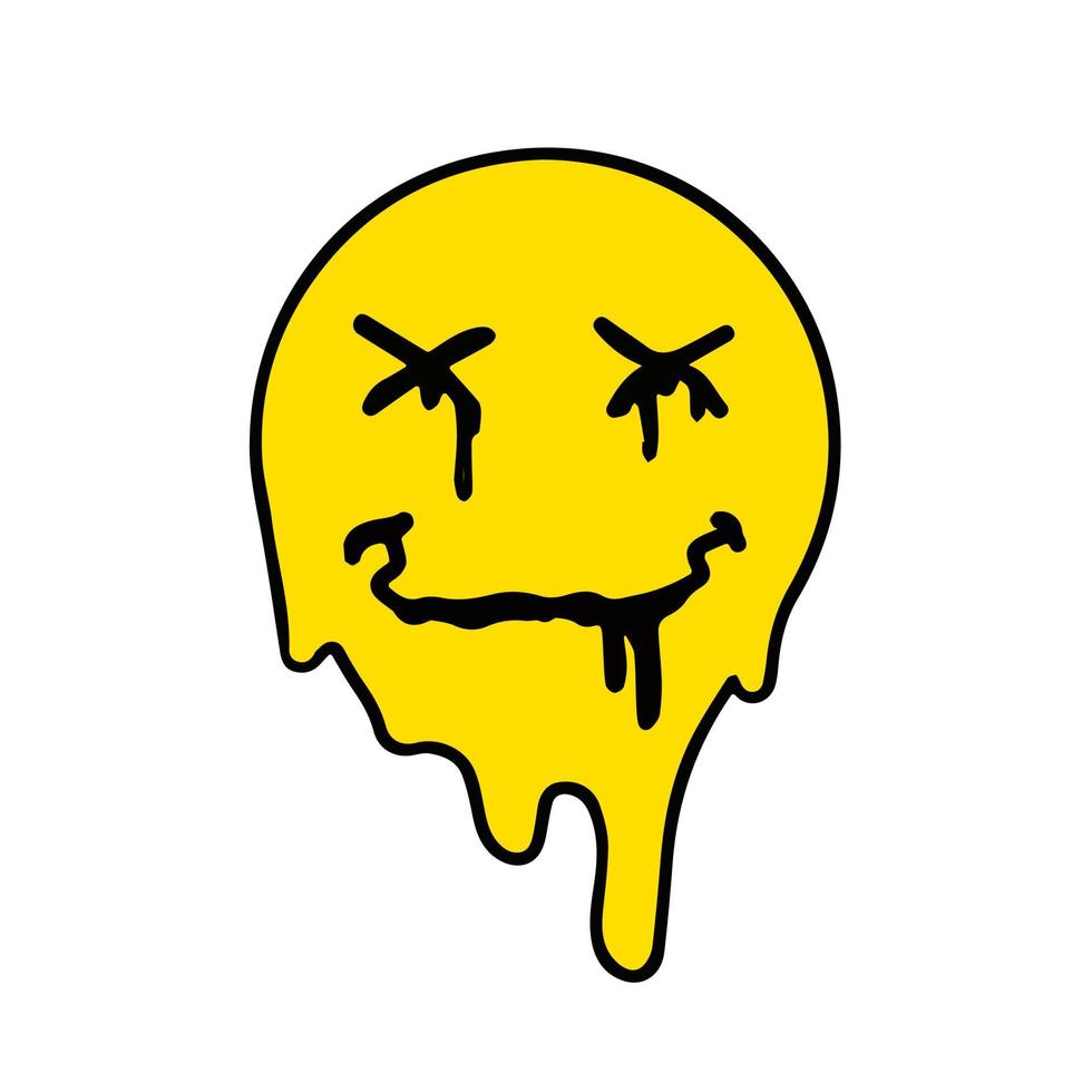 Acid smile face. Psychedelic symbol of rave and techno. Funny sticker vector