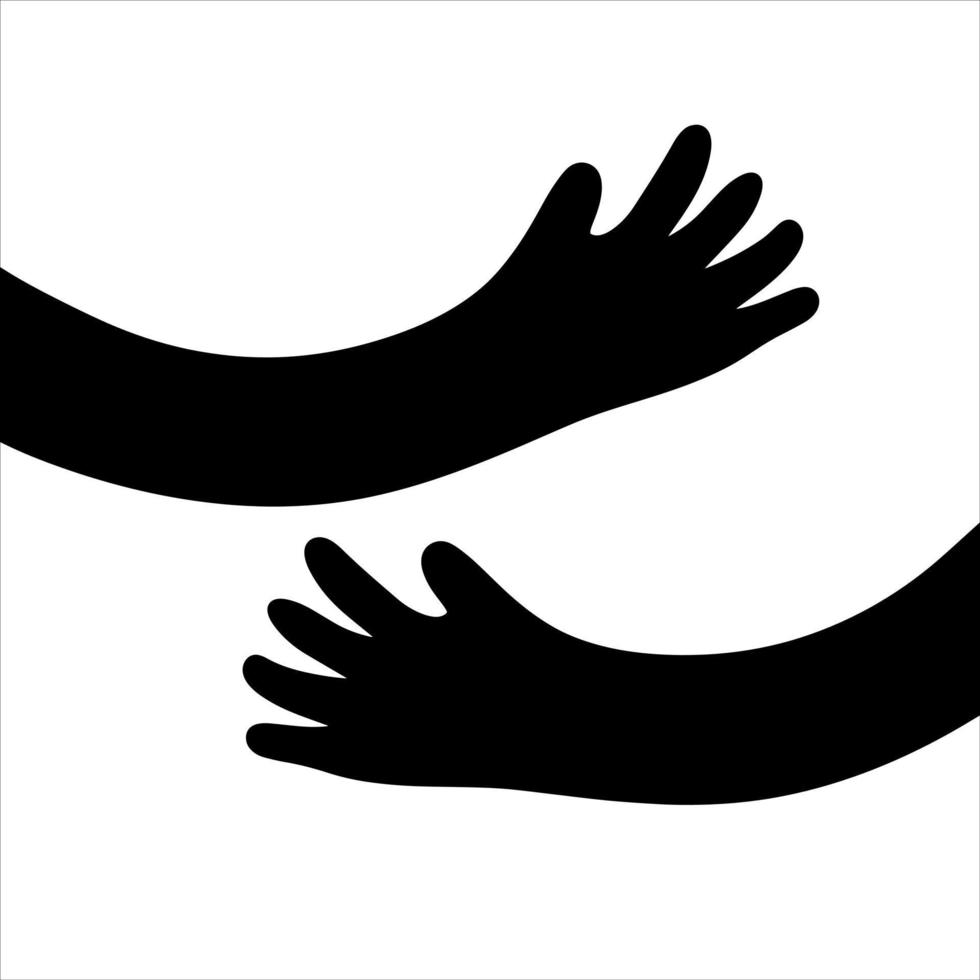 Silhouette of hugging hands. Concept of support and care. Black sketch doodle illustration vector