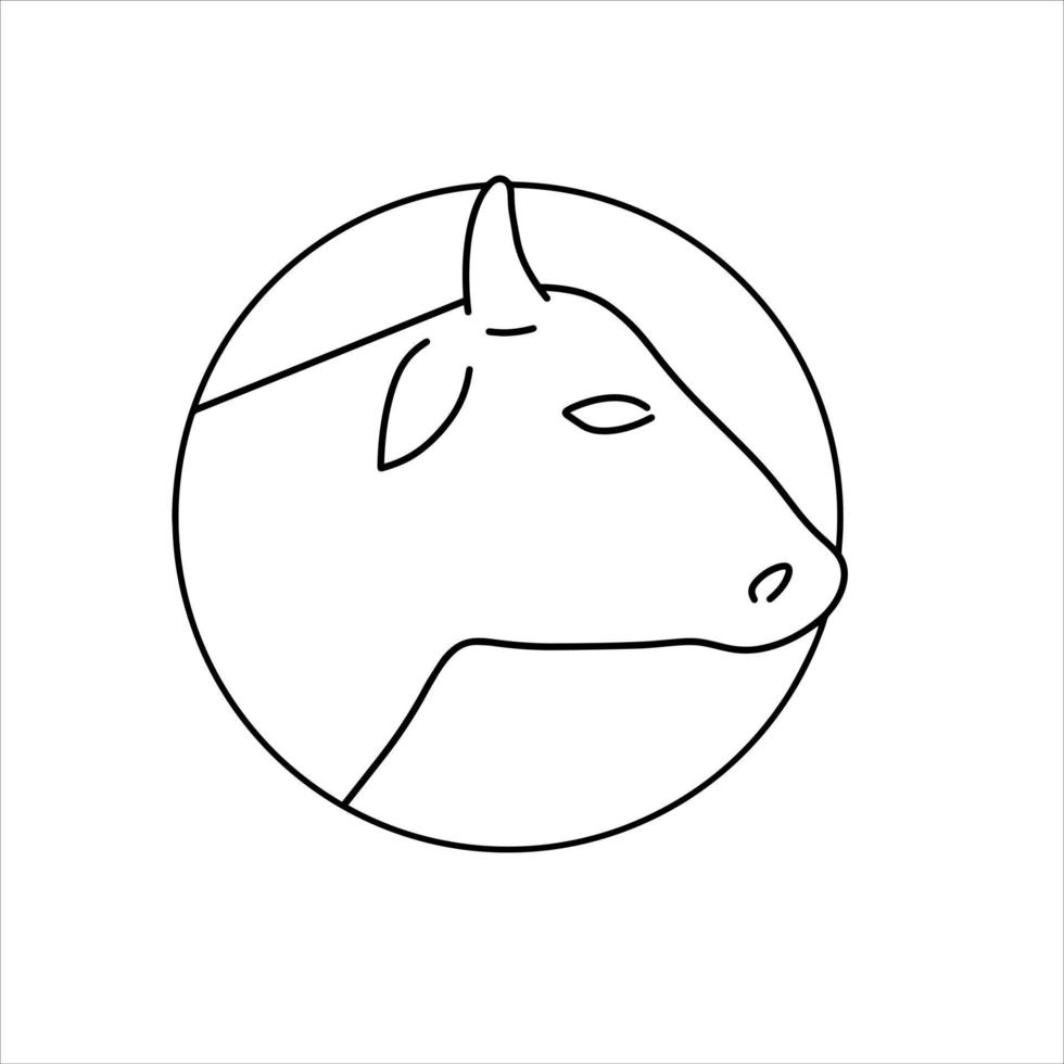 Cow head. Outline cartoon emblem of farm animal. vector