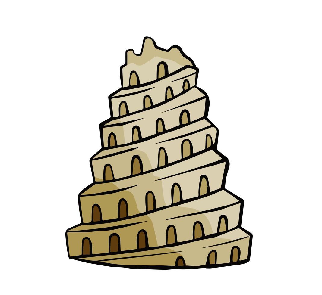 Tower of Babel. Ancient city Babylon of Mesopotamia and Iraq. Biblical story. Sumerian civilization. History and archaeology. Hand drawn sketch vector