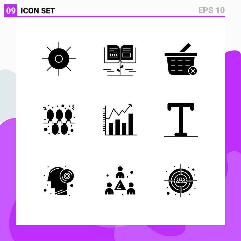 9 Universal Solid Glyphs Set for Web and Mobile Applications analytics analysis basket holidays christmas Editable Vector Design Elements