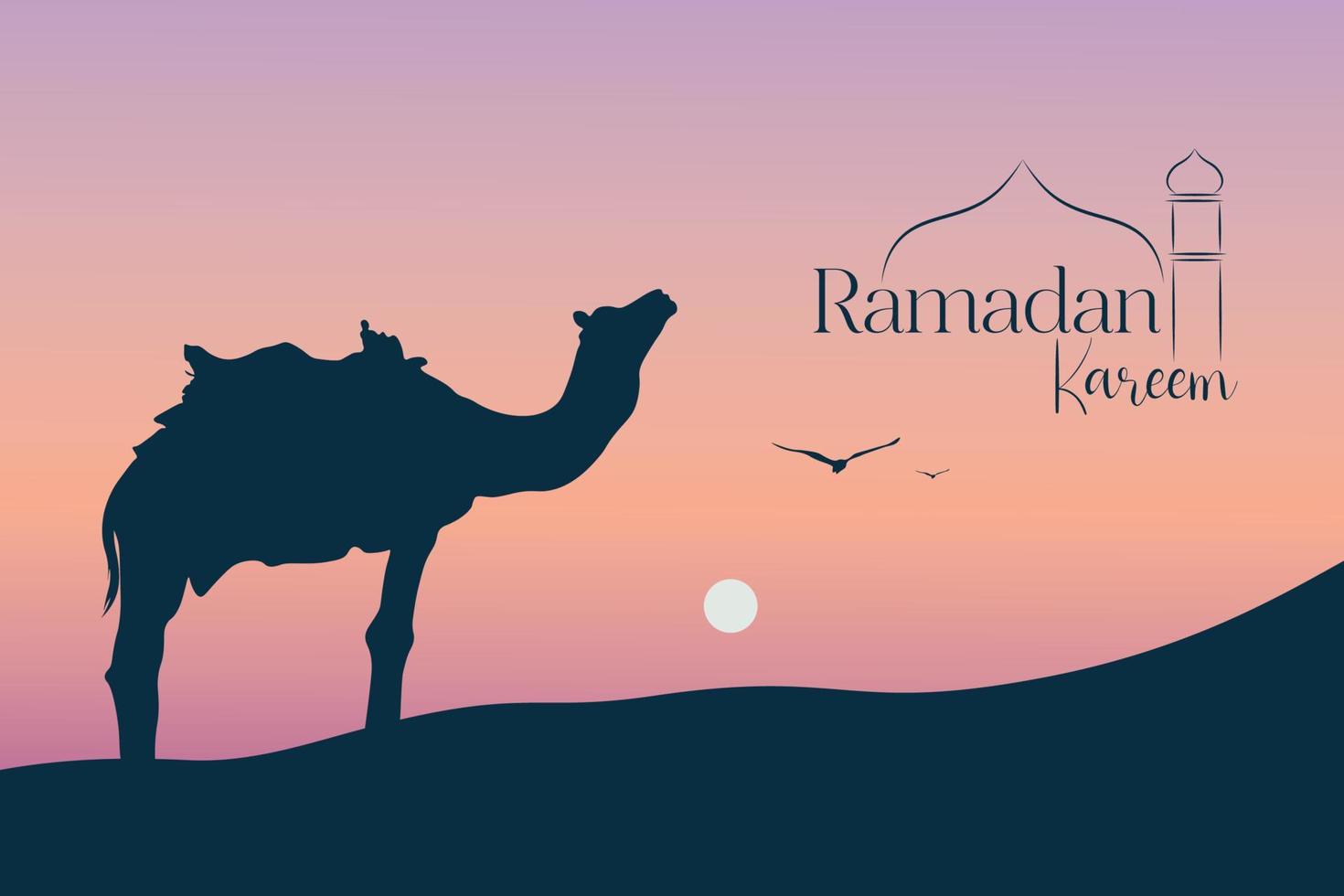 ramadan kareem illustration desert scene with camel vector