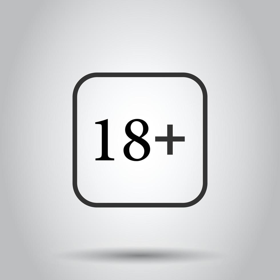 18 plus icon in flat style. Adult only vector illustration on white isolated background. Forbidden child business concept.