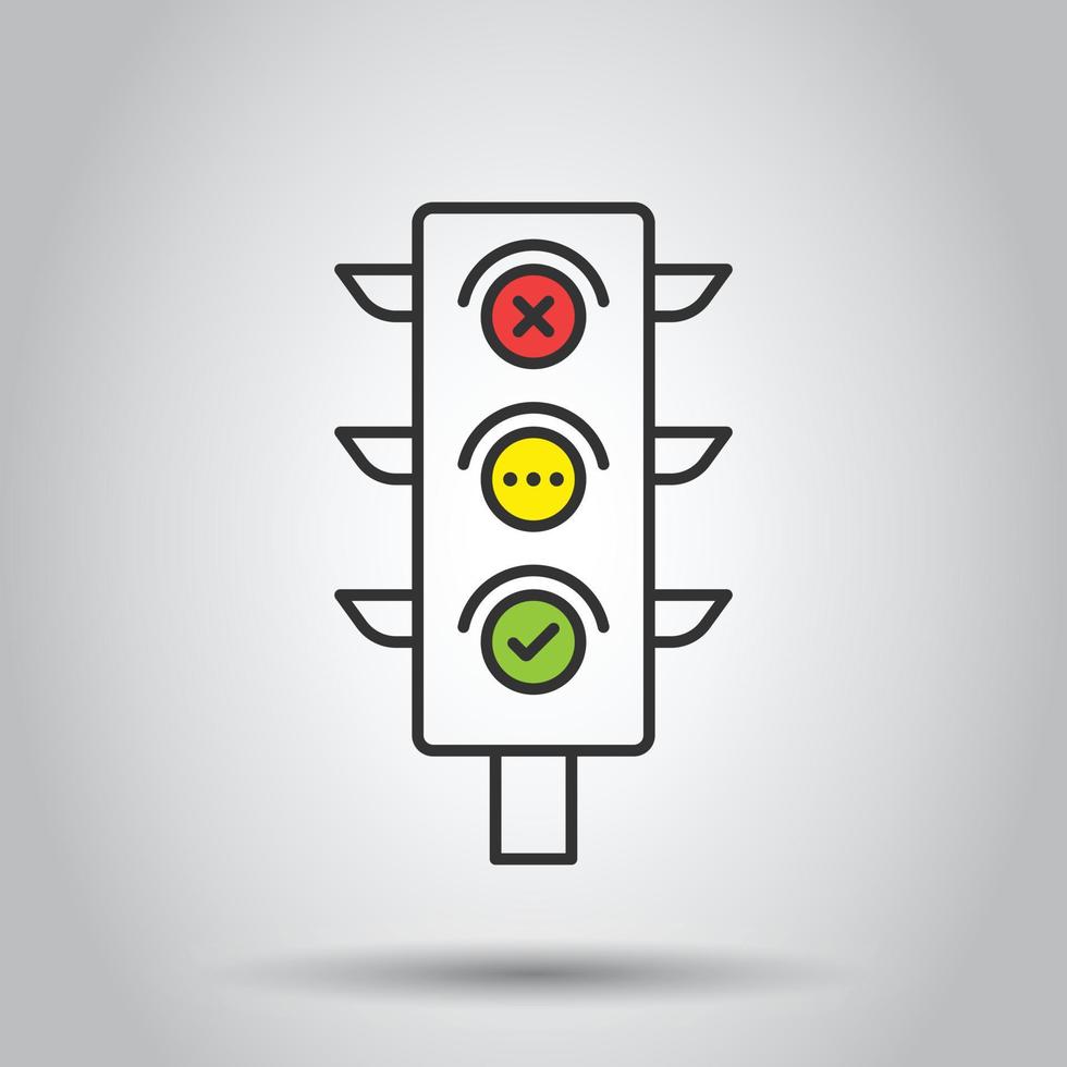 Semaphore icon in flat style. Traffic light vector illustration on white isolated background. Crossroads business concept.