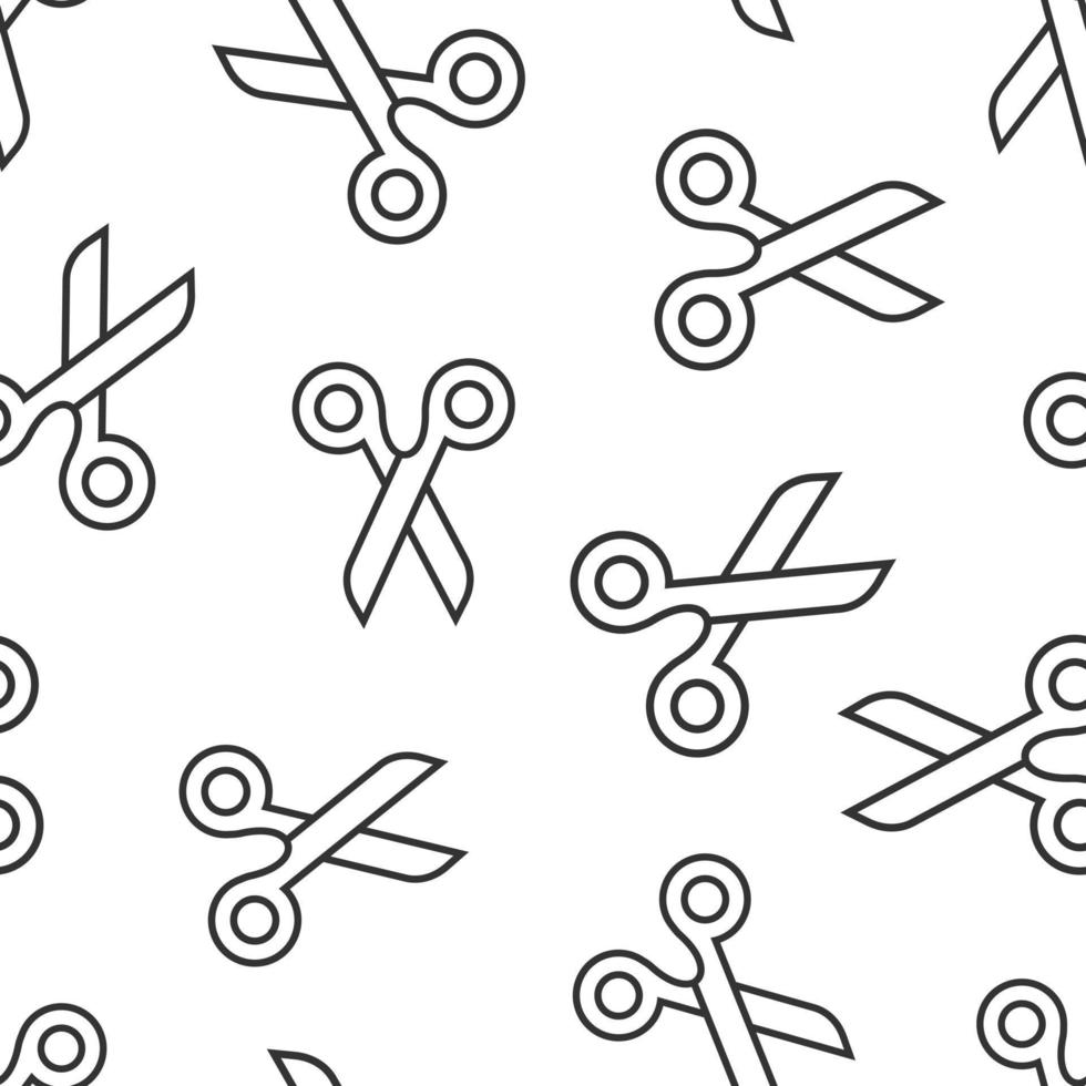 Scissor icon in flat style. Cut equipment vector illustration on white isolated background. Cutter seamless pattern business concept.