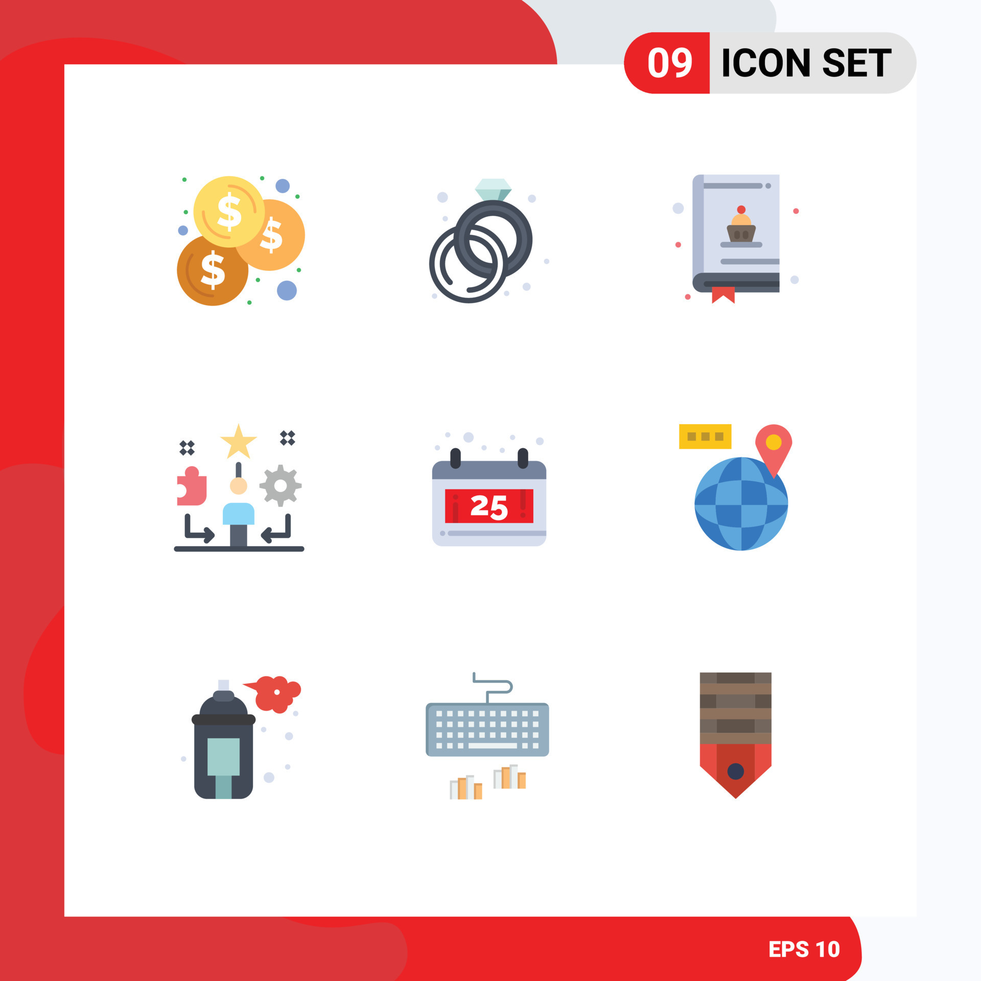 Set of 9 Vector Flat Colors on Grid for world christmas book calendar