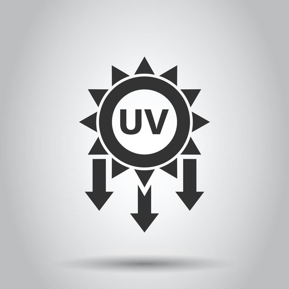 UV radiation icon in flat style. Ultraviolet vector illustration on white isolated background. Solar protection business concept.