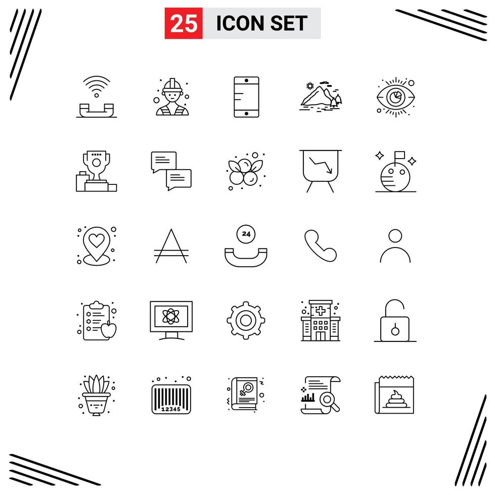 Set of 25 Modern UI Icons Symbols Signs for view sun mobile mountain hill Editable Vector Design Elements