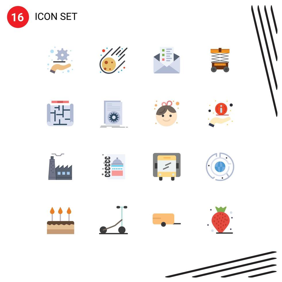 16 Universal Flat Color Signs Symbols of estate blueprint mail architecture warehouse Editable Pack of Creative Vector Design Elements