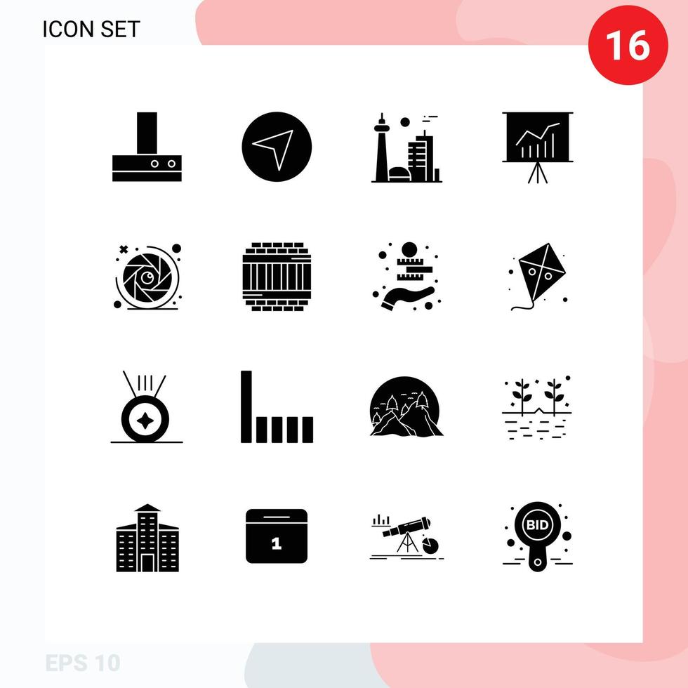 Stock Vector Icon Pack of 16 Line Signs and Symbols for camera shutter camera city presentation meeting Editable Vector Design Elements