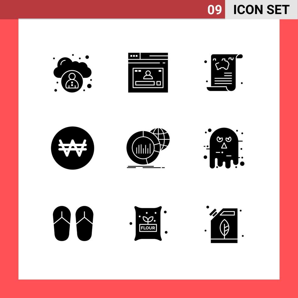 Mobile Interface Solid Glyph Set of 9 Pictograms of chart money blog currency guide Editable Vector Design Elements