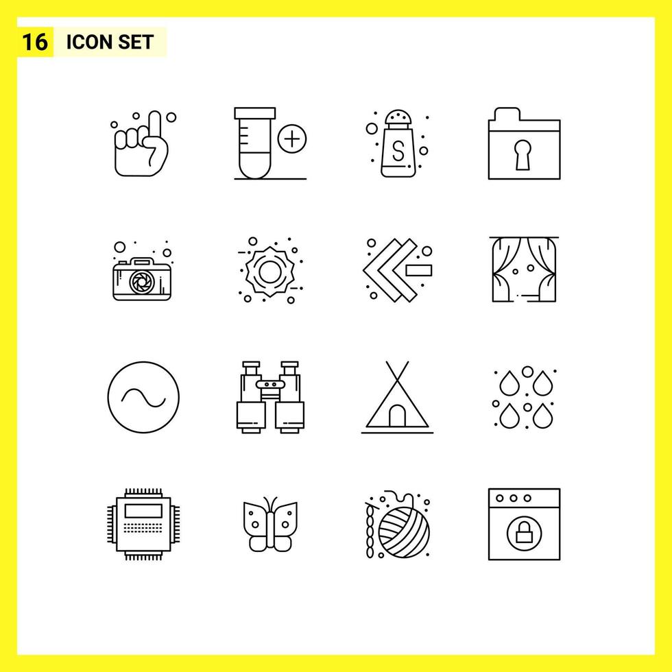 Modern Set of 16 Outlines Pictograph of friday photography sugar camera private Editable Vector Design Elements