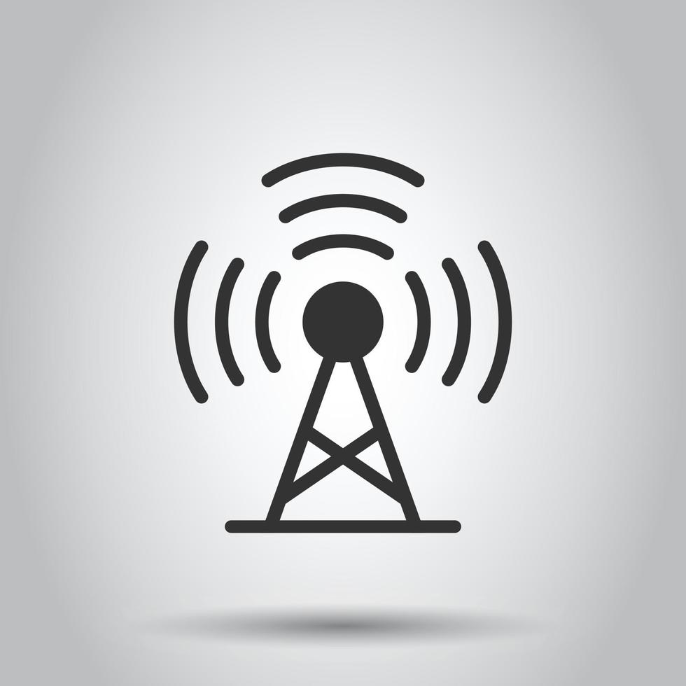 Antenna tower icon in flat style. Broadcasting vector illustration on white isolated background. Wifi business concept.