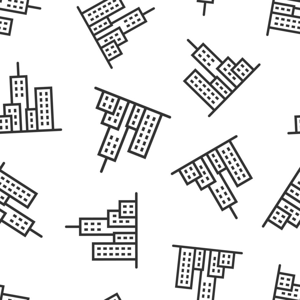 icono de construcción en estilo plano. ciudad rascacielos apartamento vector ilustración sobre fondo blanco aislado. concepto de negocio de patrones sin fisuras de la torre de la ciudad.