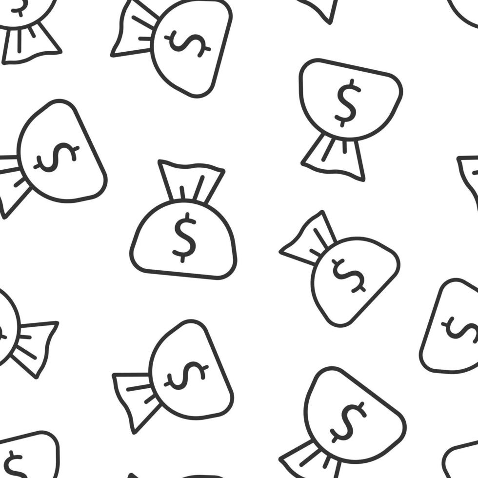 Money bag icon in flat style. Moneybag with dollar vector illustration on white isolated background. Cash sack seamless pattern business concept.