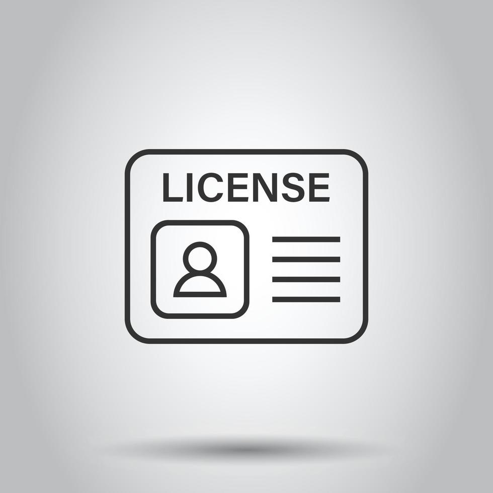 icono de licencia de conducir en estilo plano. Ilustración de vector de tarjeta de identificación sobre fondo blanco aislado. concepto de negocio de identidad.