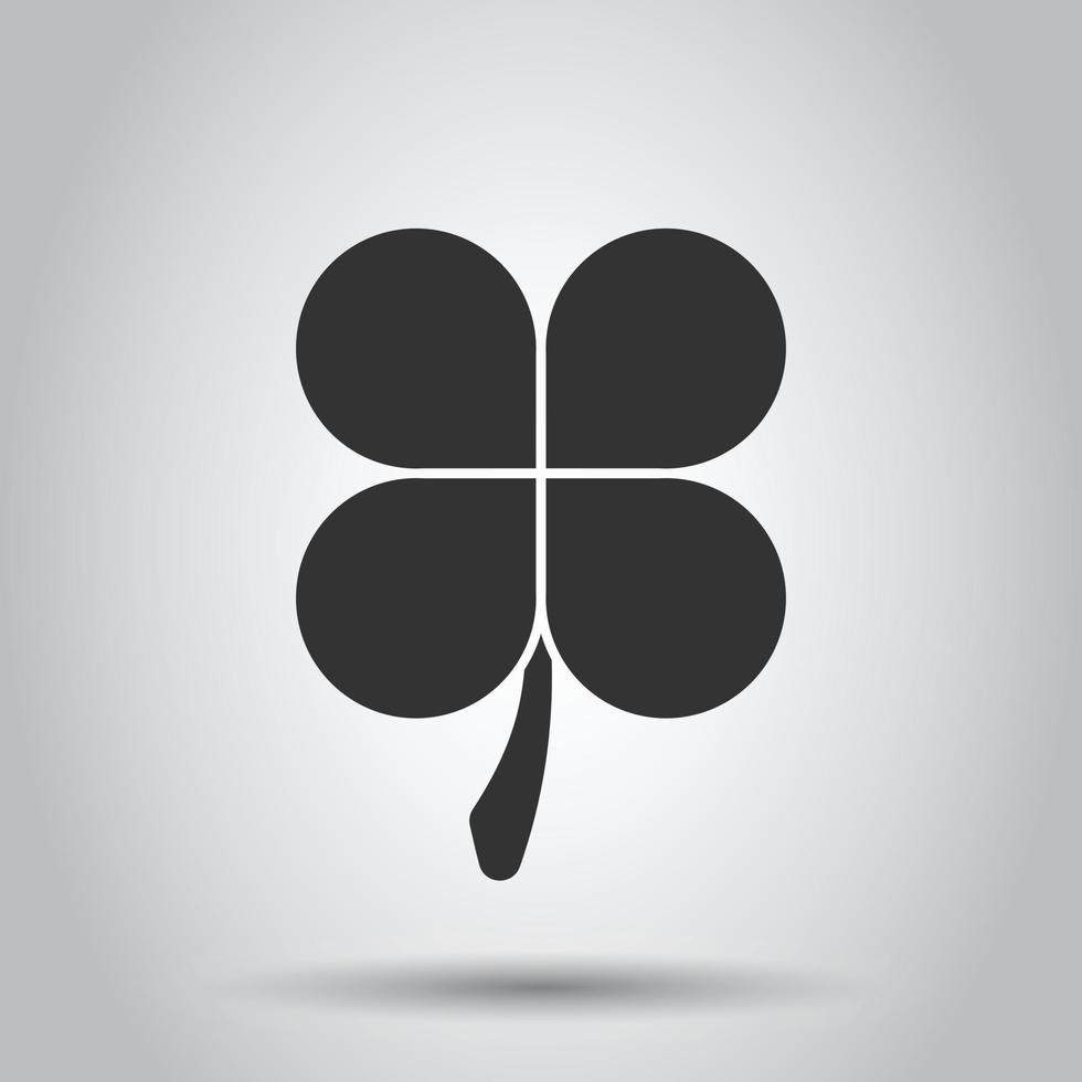 Four leaf clover icon in flat style. St Patricks Day vector illustration on white isolated background. Flower shape business concept.