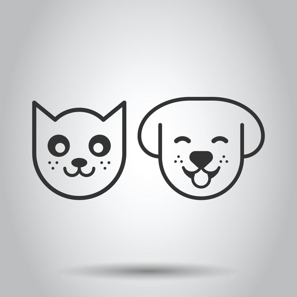 Dog and cat icon in flat style. Animal head vector illustration on white isolated background. Cartoon funny pet business concept.