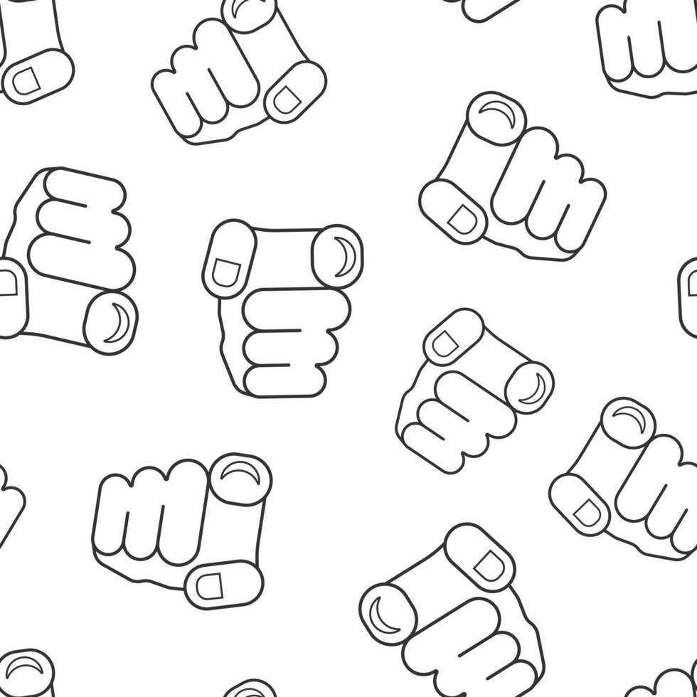 Finger point icon in flat style. Hand gesture vector illustration on white isolated background. You forward seamless pattern business concept.