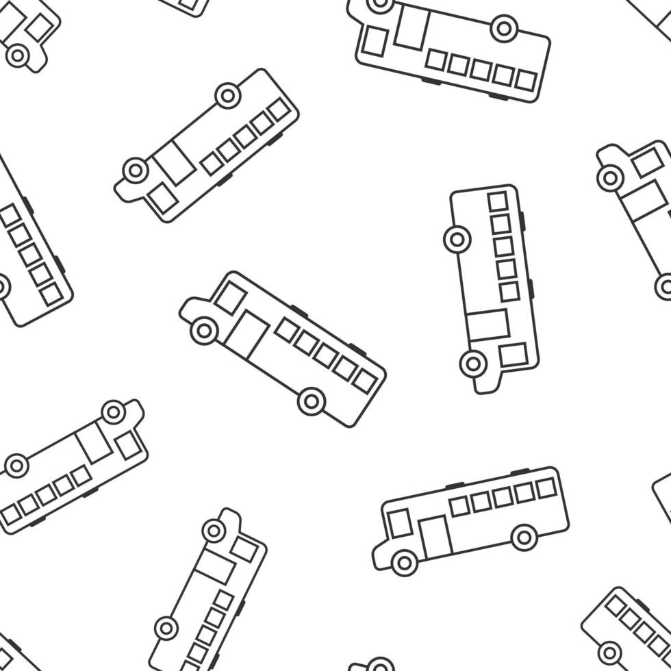 Bus icon in flat style. Coach vector illustration on white isolated background. Autobus vehicle seamless pattern business concept.