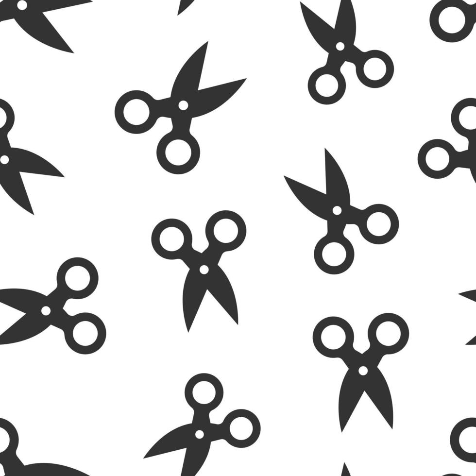 Scissor icon in flat style. Cut equipment vector illustration on white isolated background. Cutter seamless pattern business concept.