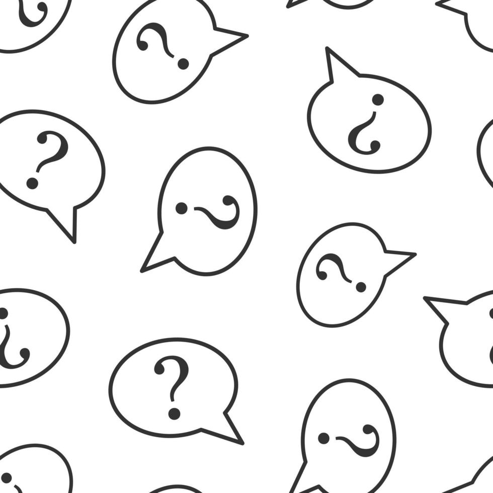 Question mark icon in flat style. Discussion speech bubble vector illustration on white isolated background. Faq business seamless pattern concept.