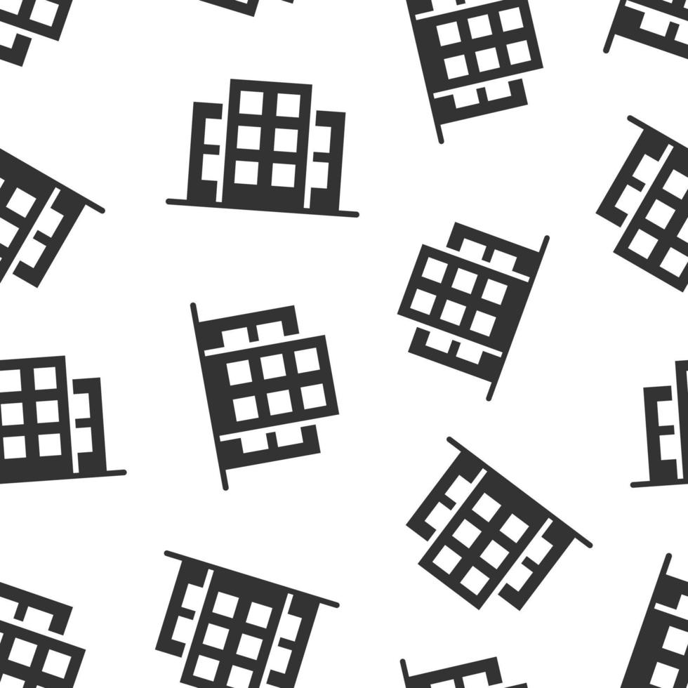 Building icon in flat style. Town skyscraper apartment vector illustration on white isolated background. City tower seamless pattern business concept.