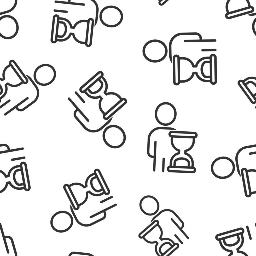 People and clock icon in flat style. User time vector illustration on white isolated background. Businessman seamless pattern business concept.