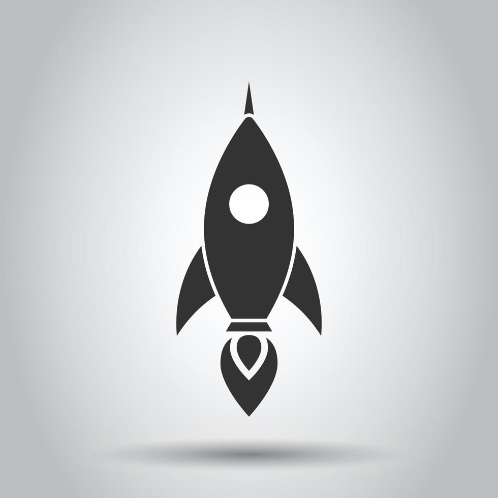 Rocket icon in flat style. Spaceship launch vector illustration on white isolated background. Sputnik  business concept.